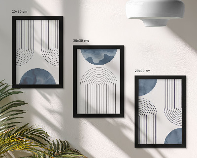 Trittico incorniciato Motivi astratti nelle tonalità del blu e del bianco