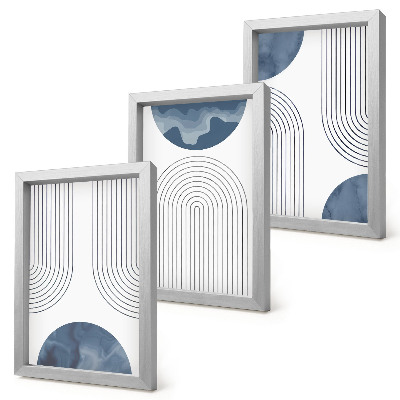 Trittico incorniciato Motivi astratti nelle tonalità del blu e del bianco