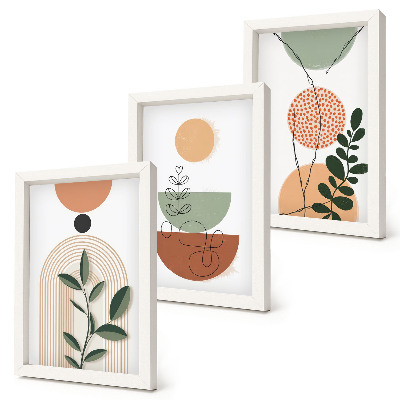 Composizione di 3 quadri Forme astratte con motivi vegetali colorati