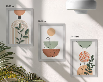 Composizione di 3 quadri Forme astratte con motivi vegetali colorati