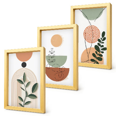 Composizione di 3 quadri Forme astratte con motivi vegetali colorati