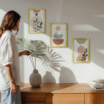 Composizione di 3 quadri Forme astratte con motivi vegetali colorati