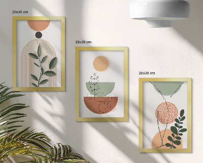 Composizione di 3 quadri Forme astratte con motivi vegetali colorati