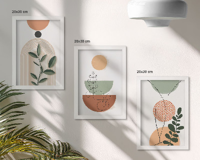 Composizione di 3 quadri Forme astratte con motivi vegetali colorati