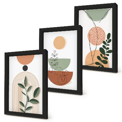 Composizione di 3 quadri Forme astratte con motivi vegetali colorati