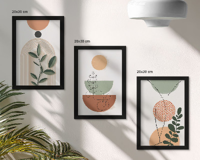 Composizione di 3 quadri Forme astratte con motivi vegetali colorati