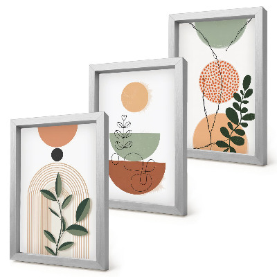 Composizione di 3 quadri Forme astratte con motivi vegetali colorati