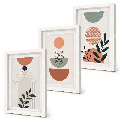 Trittico incorniciato Motivi vegetali in forme e colori moderni