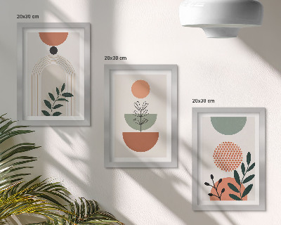Trittico incorniciato Motivi vegetali in forme e colori moderni