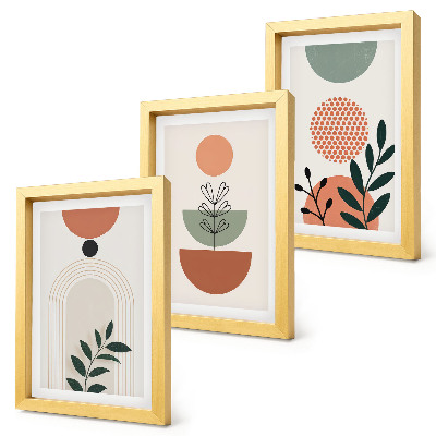 Trittico incorniciato Motivi vegetali in forme e colori moderni