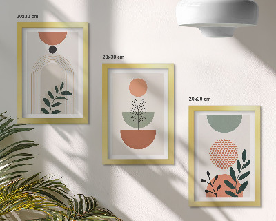 Trittico incorniciato Motivi vegetali in forme e colori moderni