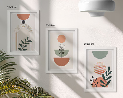 Trittico incorniciato Motivi vegetali in forme e colori moderni