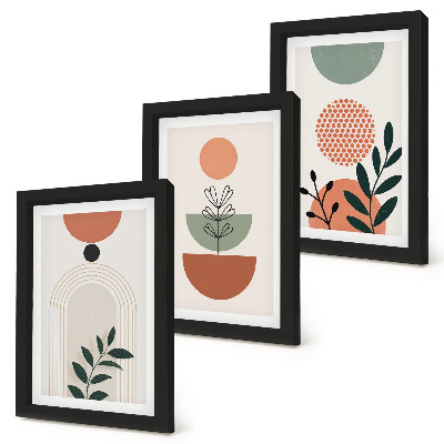 Trittico incorniciato Motivi vegetali in forme e colori moderni
