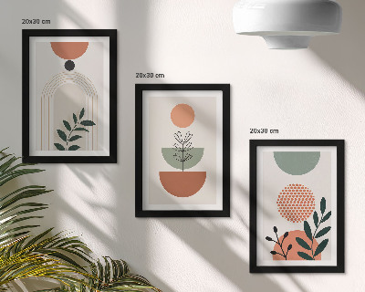 Trittico incorniciato Motivi vegetali in forme e colori moderni