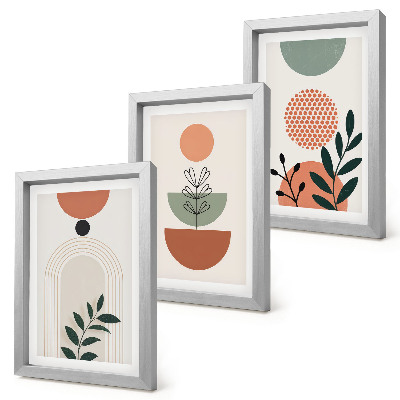 Trittico incorniciato Motivi vegetali in forme e colori moderni