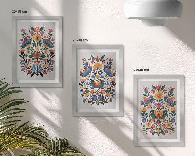 Trittico incorniciato Motivi floreali dai colori intensi su sfondo bianco