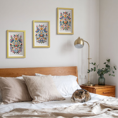 Trittico incorniciato Motivi floreali dai colori intensi su sfondo bianco