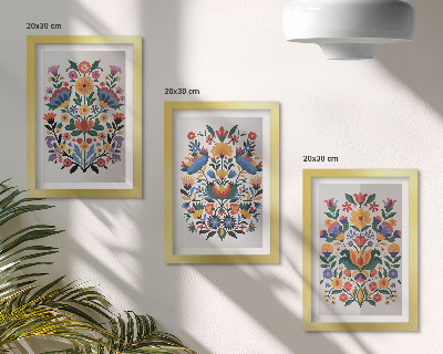 Trittico incorniciato Motivi floreali dai colori intensi su sfondo bianco