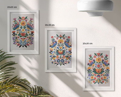Trittico incorniciato Motivi floreali dai colori intensi su sfondo bianco