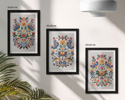 Trittico incorniciato Motivi floreali dai colori intensi su sfondo bianco