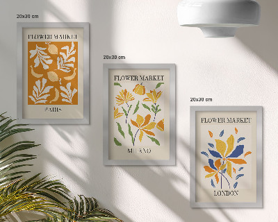Trittico incorniciato Poster floreali Parigi Milano Londra