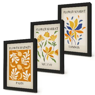 Trittico di poster floreali Parigi Milano Londra versione incorniciata
