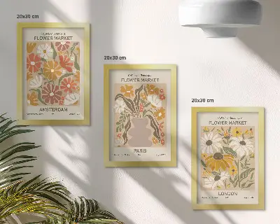 Set di 3 quadri con motivi floreali ispirati ad Amsterdam, Parigi e Londra