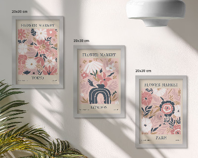 Trittico incorniciato Motivi floreali a Tokyo, Londra e Parigi.
