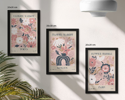 Trittico incorniciato Motivi floreali a Tokyo, Londra e Parigi.
