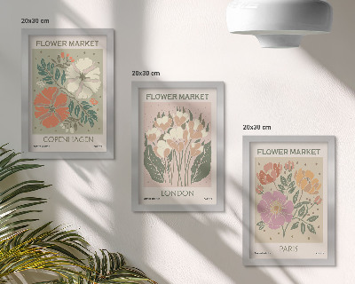 Composizione di 3 quadri Poster floreali Copenaghen Londra Parigi