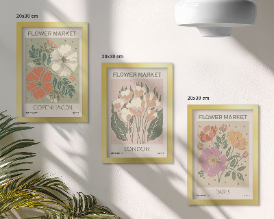 Composizione di 3 quadri Poster floreali Copenaghen Londra Parigi