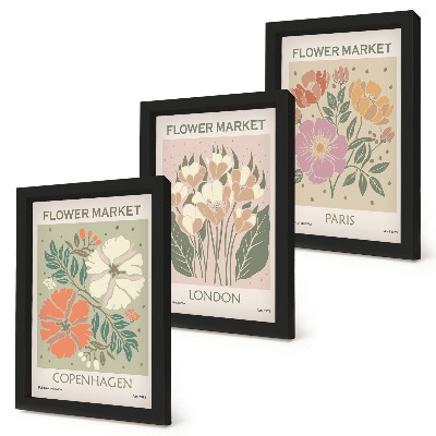 Composizione di 3 quadri Poster floreali Copenaghen Londra Parigi