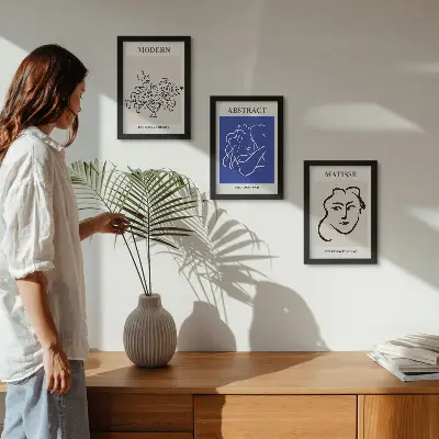 Trittico incorniciato con stampe in stile moderno e astratto di Henri Matisse
