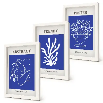 Composizione di 3 quadri con eleganti manifesti blu di Henri Matisse