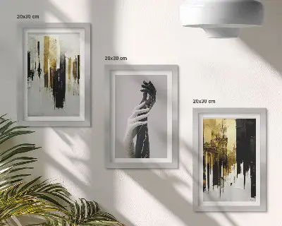 Trittico di quadri motivi di pittura astratta con due mani