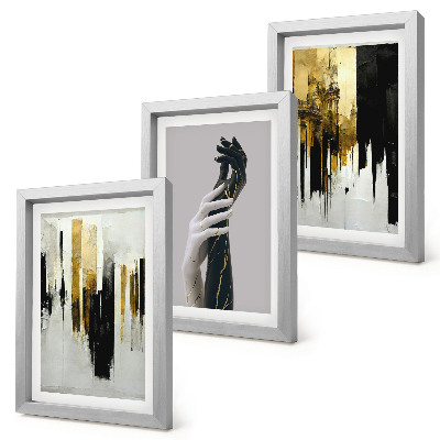 Trittico incorniciato Motivi astratti di pittura e due mani