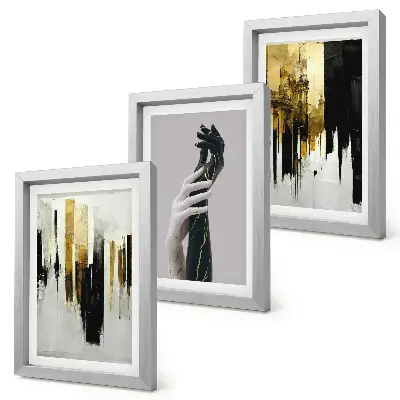 Trittico di quadri motivi di pittura astratta con due mani