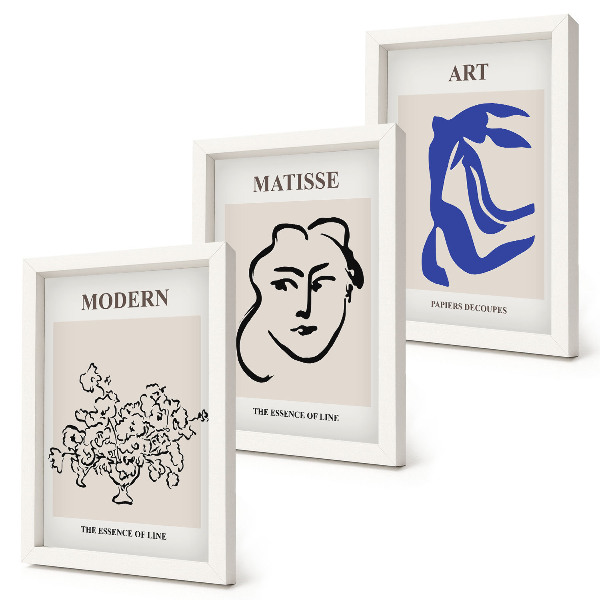Composizione di 3 quadri Manifesti astratti nello stile minimalista di Henri Matisse