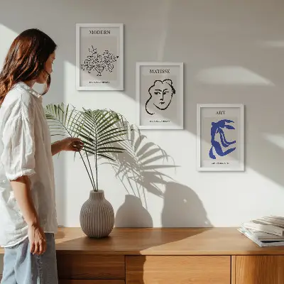 Set di 3 quadri composizione di manifesti astratti in stile minimalista di Henri Matisse