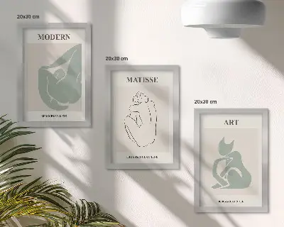 Trittico incorniciato di figure astratte in tonalità pastello di Henri Matisse