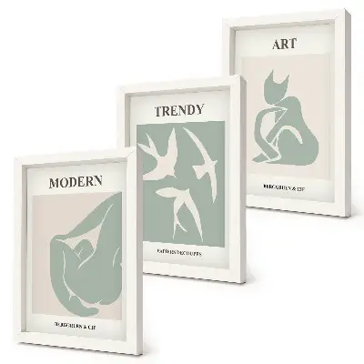 Composizione di 3 quadri con figure astratte di Henri Matisse dai colori tenui