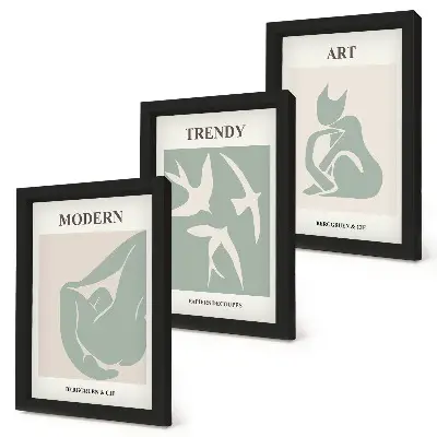 Composizione di 3 quadri con figure astratte di Henri Matisse dai colori tenui
