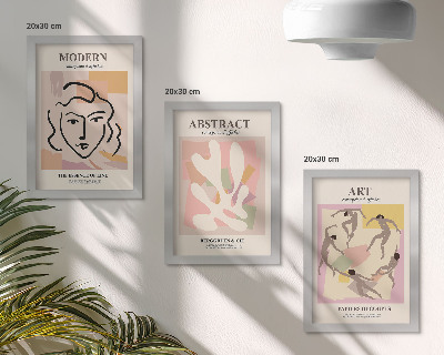 Composizione di 3 quadri Ritratti eleganti e forme astratte in colori pastello