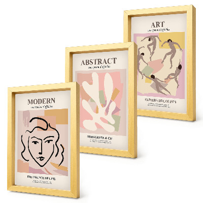 Composizione di 3 quadri Ritratti eleganti e forme astratte in colori pastello