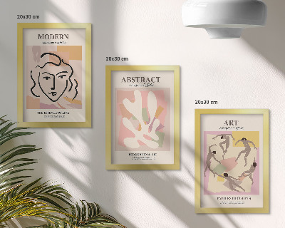 Composizione di 3 quadri Ritratti eleganti e forme astratte in colori pastello