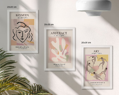 Composizione di 3 quadri Ritratti eleganti e forme astratte in colori pastello