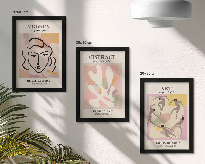 Composizione di 3 quadri Ritratti eleganti e forme astratte in colori pastello