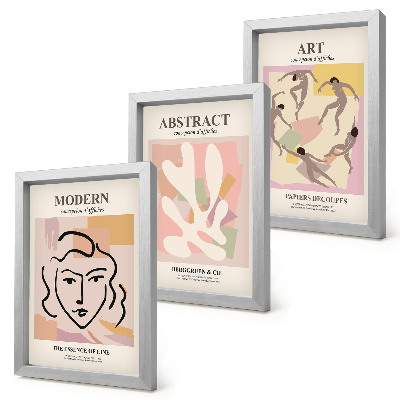 Composizione di 3 quadri Ritratti eleganti e forme astratte in colori pastello