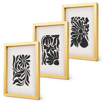 Trittico incorniciato Motivi astratti di piante in diverse tonalità di nero