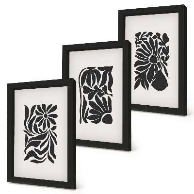 Trittico incorniciato Motivi astratti di piante in diverse tonalità di nero